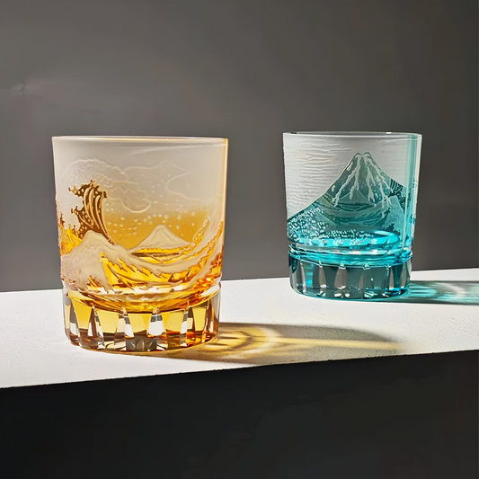 Whiskey Glass Edo Kiriko Fuji Wave | Hokusai Crystal Hand-Cut Art