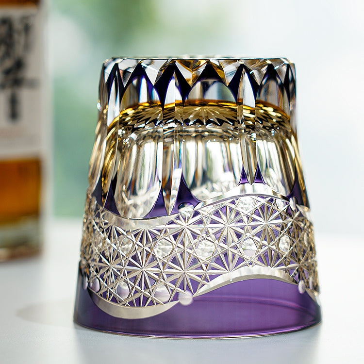 Whiskey Glass Edo Kiriko Amethyst Prism – Hand-Cut Geometric Japanese Tumbler with Wooden Box