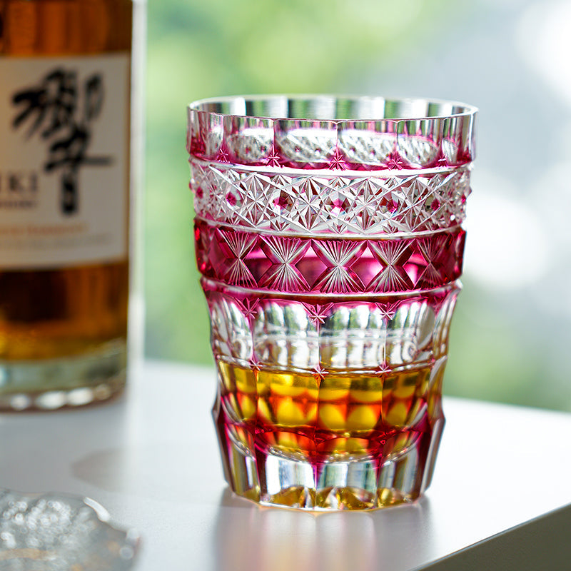 Whiskey Glass Ruby Aurora | Edo Kiriko Northern Lights Red Crystal