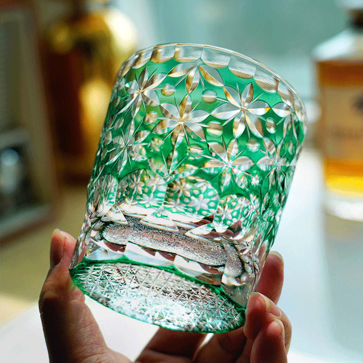 Japanese Whiskey Glass Handcrafted Kiriko Sakura Cut Crystal Tumbler