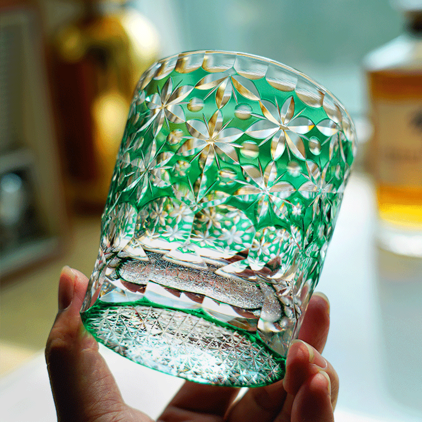 Japanese Whiskey Glass Handcrafted Kiriko Sakura Cut Crystal Tumbler