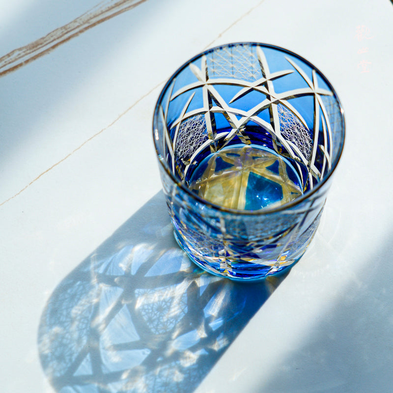 Whiskey Glass Edo Kiriko Handcrafted Crane Lightning with Wooden Gift Box