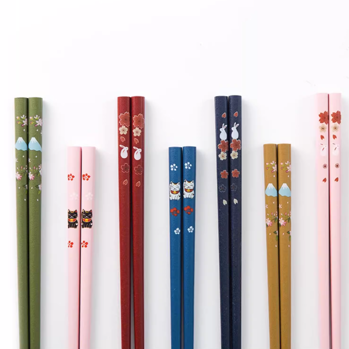 Japanese Chopsticks Set of 5 – Lucky Cat Sakura Rabbit Fuji