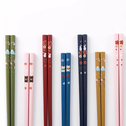 Japanese Chopsticks Set of 5 – Lucky Cat Sakura Rabbit Fuji