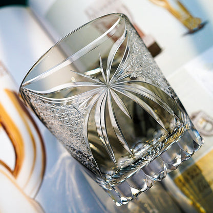 Hand-Cut Whiskey Glass Edo Kiriko Inkstone Grey Butterfly | Japanese Artisan Crystal Glassware
