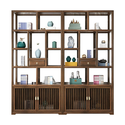 Solid Elm Wood Display Cabinet — Tenon-Mortise Curio Shelf
