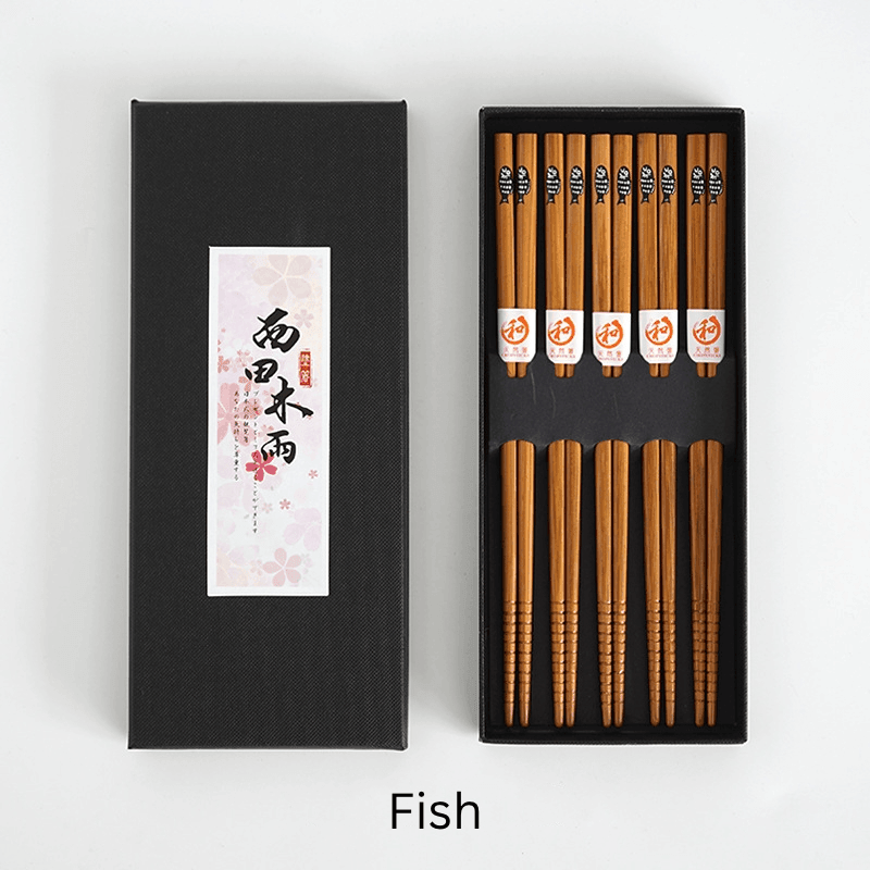 Bamboo Chopsticks Set of 5 Pairs – Japanese Themed Designs