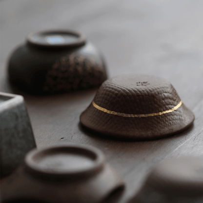 Japanese Tea Set for 6 | Golden Glazed Ceramic Teacups Handcrafted