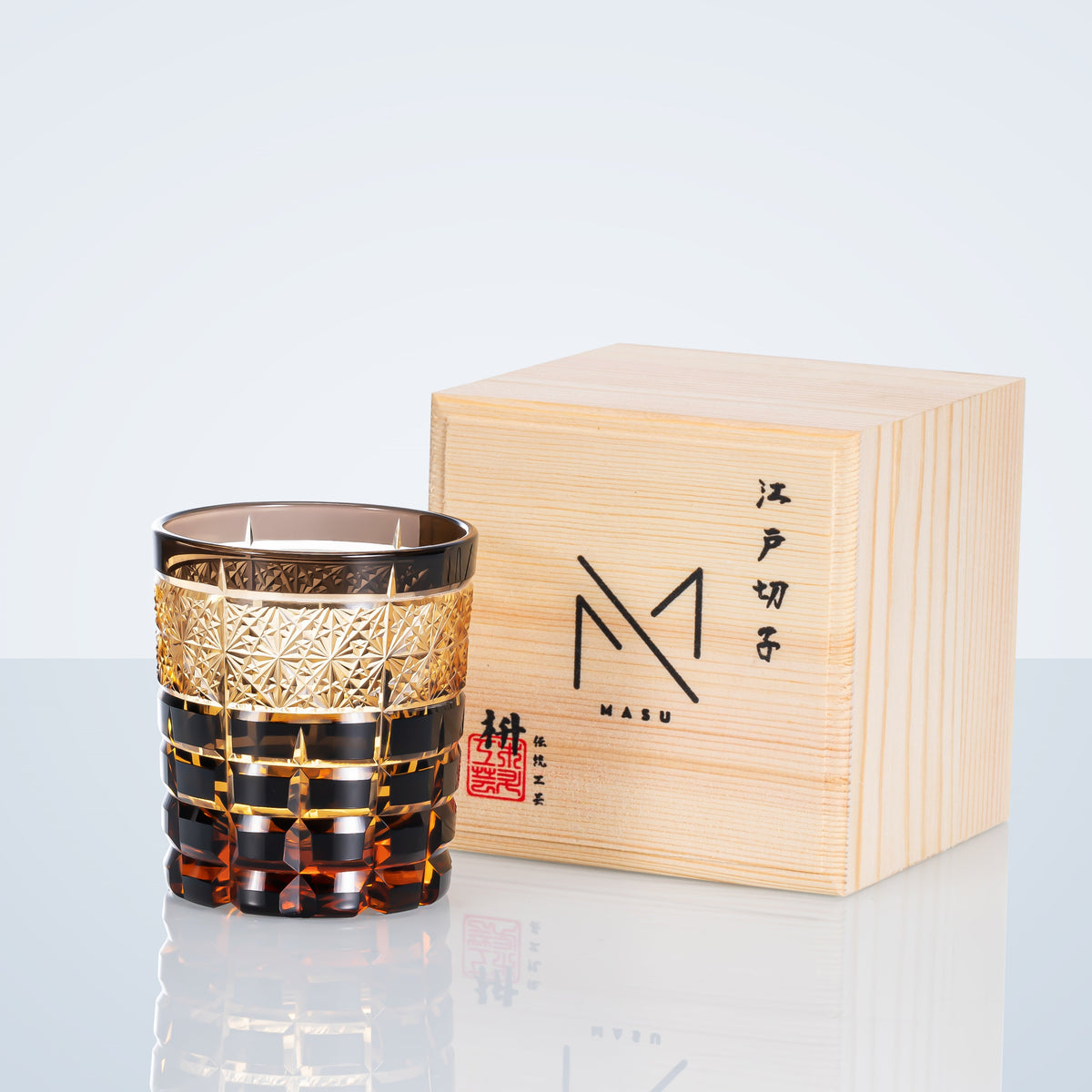 Whiskey Glass Edo Kiriko Handcrafted Diamond Pattern with Wooden Gift Box