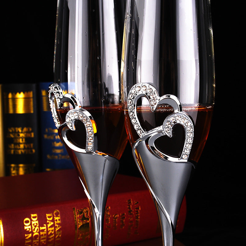 Champagne Glass Gift Set – Crystal Heart Silver Gold Rose