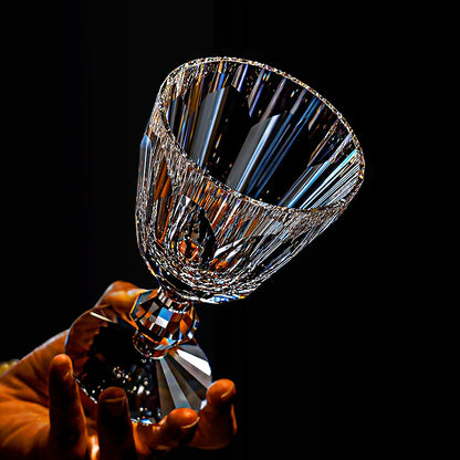Wine Glass Edo Kiriko Handcrafted Crystal Prism Jewel Stem with Wooden Gift Box