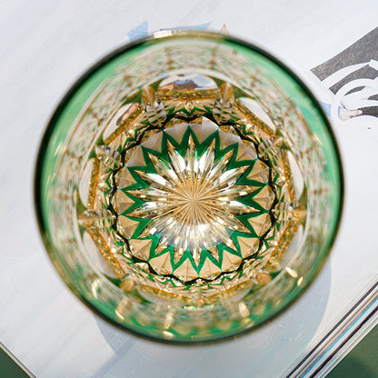 Whiskey Glass Edo Kiriko Handcrafted Emerald Prism with Wooden Gift Box