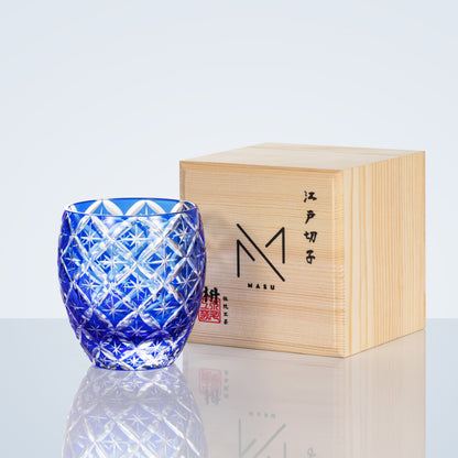 Whiskey Glass Kiriko Sapphire Shippo Pattern Hand-Cut Crystal Tumbler