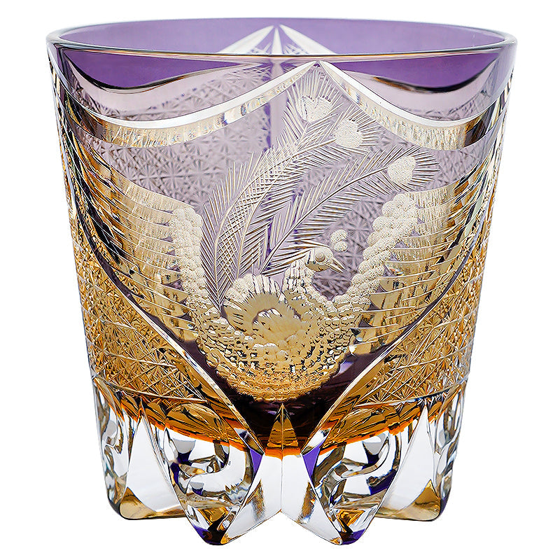 Whiskey Glass Edo Kiriko Handcrafted Dancing Phoenix with Wooden Gift Box