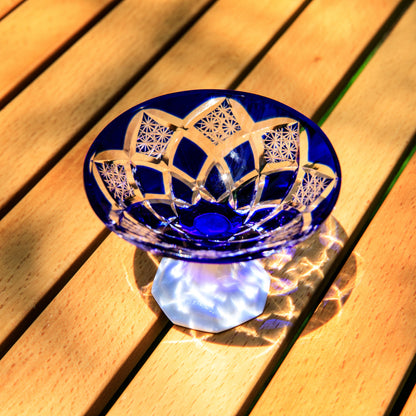 Sake Glass Edo Kiriko Kohaku Yarai Hand-Cut Crystal & Porcelain Base | Ruri Blue Jade Green Japanese