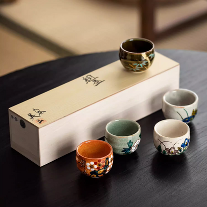 Japanese Tea Cup Set of 5 – Kutaniyaki Goh-Souka Wooden Box