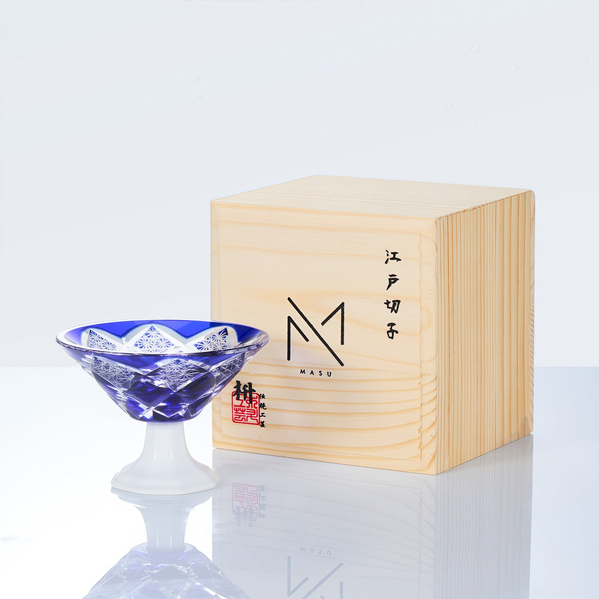 Sake Glass Edo Kiriko Kohaku Yarai Hand-Cut Crystal & Porcelain Base | Ruri Blue Jade Green Japanese