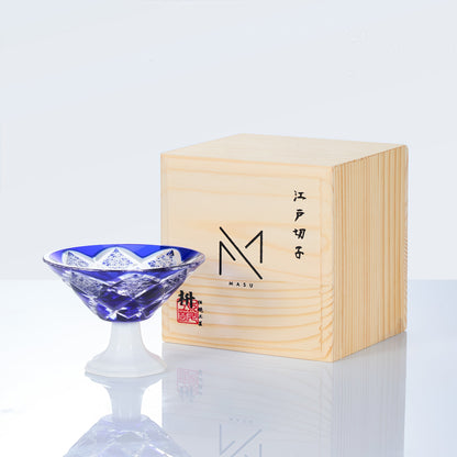 Sake Glass Edo Kiriko Kohaku Yarai Hand-Cut Crystal & Porcelain Base | Ruri Blue Jade Green Japanese