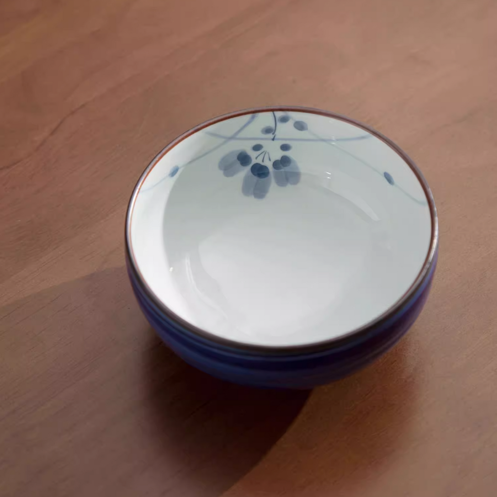 Bowl Set Arita Ware Shikayama Hand-Painted Japanese Ceramic Rice Bowl Set of 5 Wooden Box Made in Japan