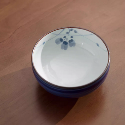 Bowl Set Arita Ware Shikayama Hand-Painted Japanese Ceramic Rice Bowl Set of 5 Wooden Box Made in Japan