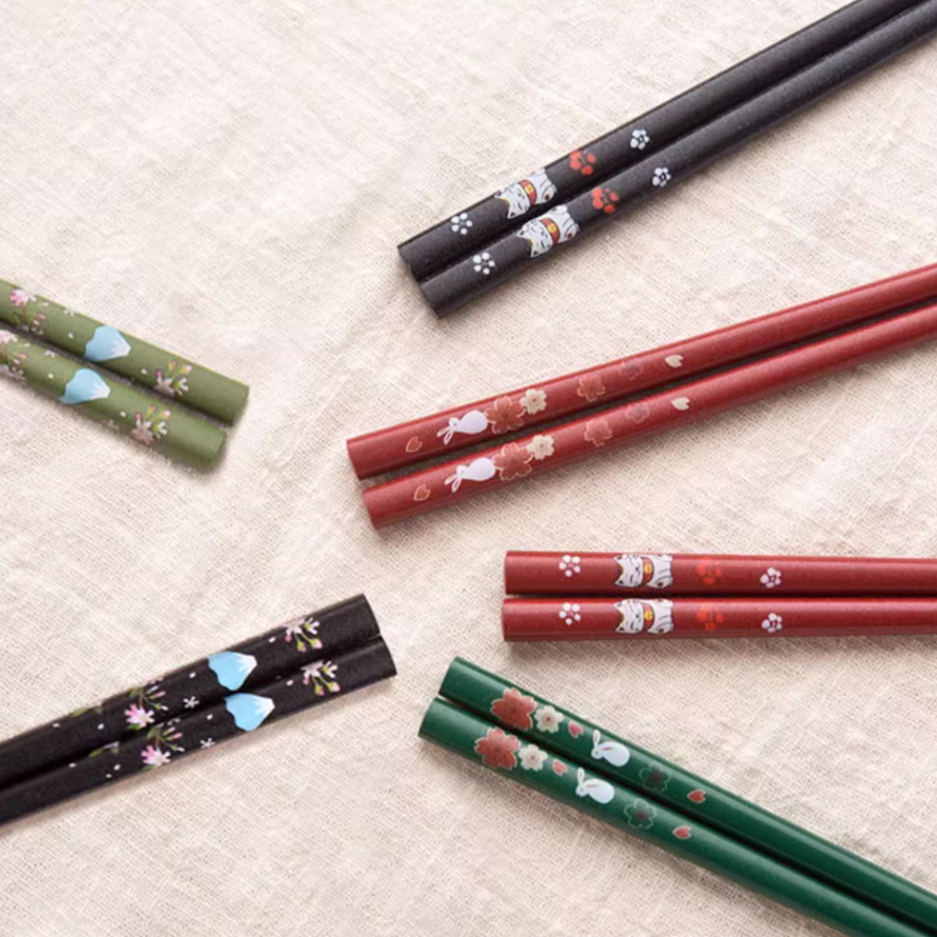Japanese Chopsticks Set of 5 – Lucky Cat Sakura Rabbit Fuji