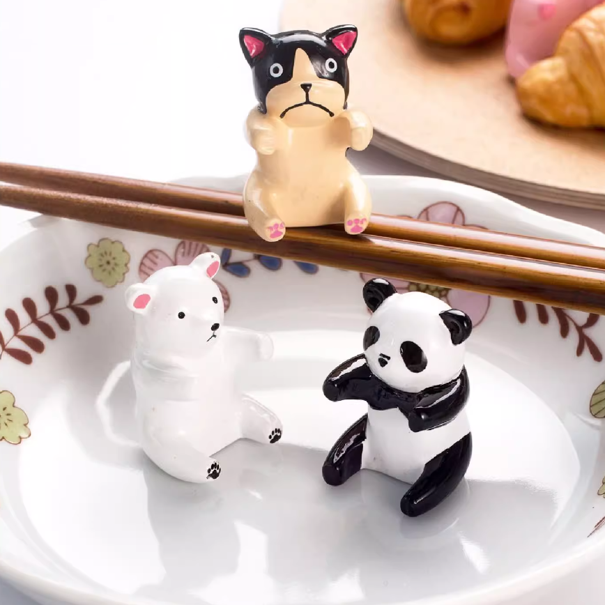 Kids Chopsticks Wooden Animal Series Japanese Panda Kitten with Rest