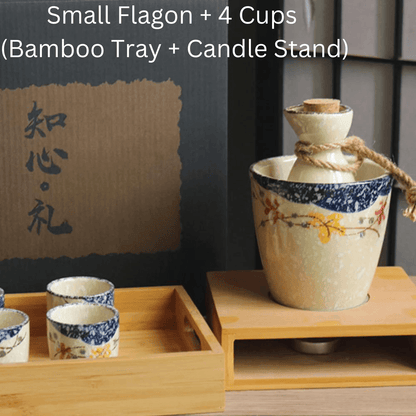 Japanese Sake Set – Sakura Ceramic Flagon Cups Tray Options