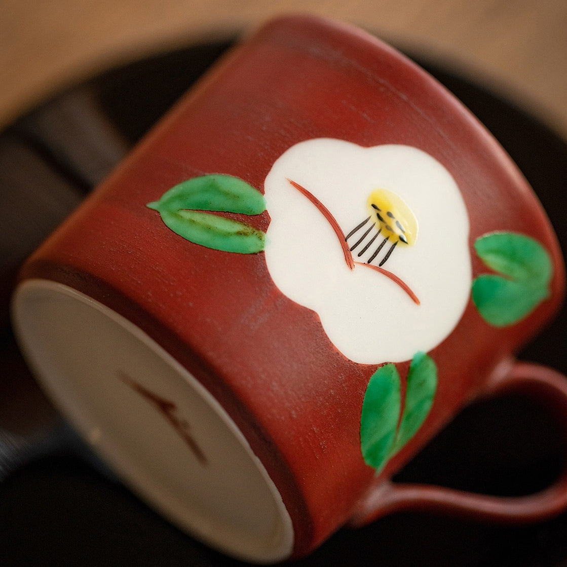 Japanese Couple Tea Cup Set – Mino Ware Red Camellia Design