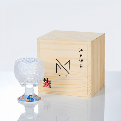 Sake Goblet Glass Edo Kiriko Kazaridai Hand-Cut Crystal & Mino Ware Porcelain Base | Japanese Artisan