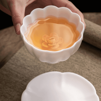 Tea Cup Ceramic Handcrafted Embedded Rose with Saucer Artisan