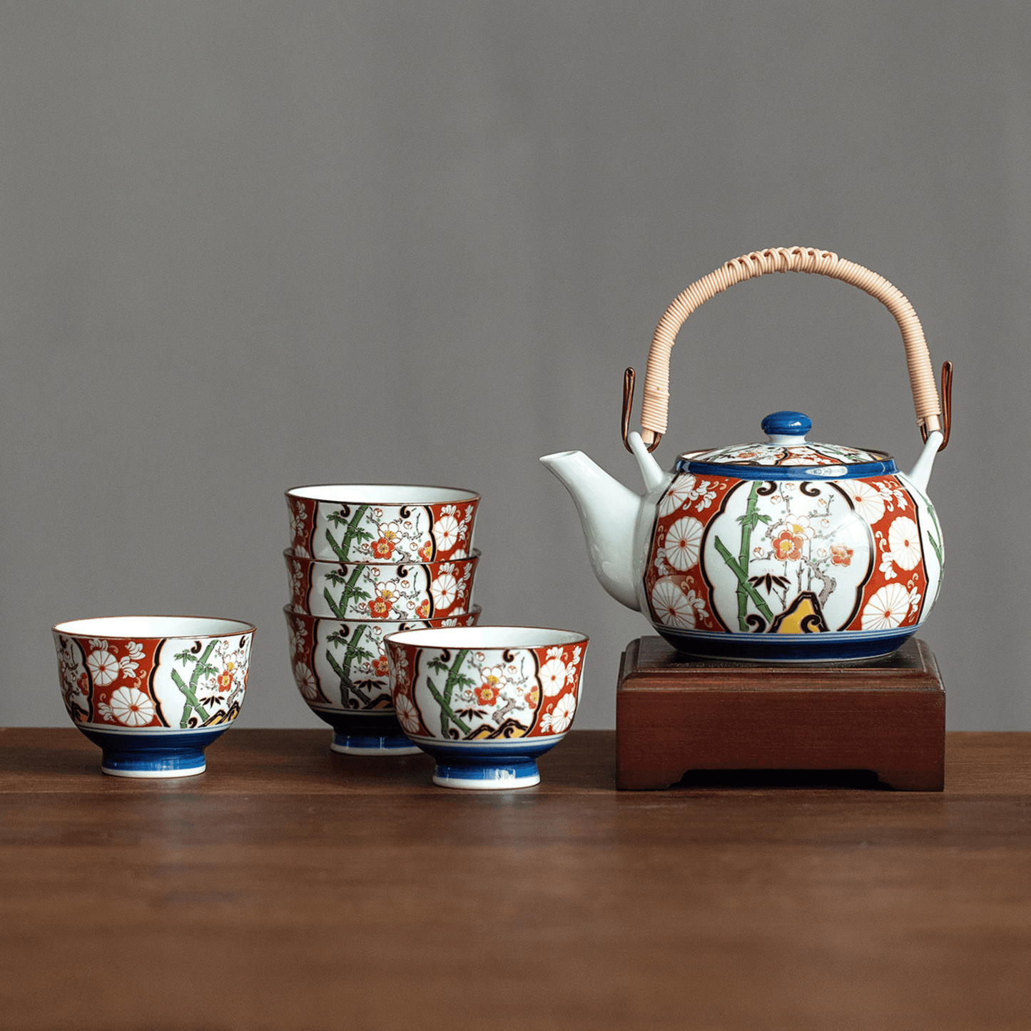 Tea Set | Japanese Imari Hasami Ware Teapot & 5 Cups Handcrafted Ceramic