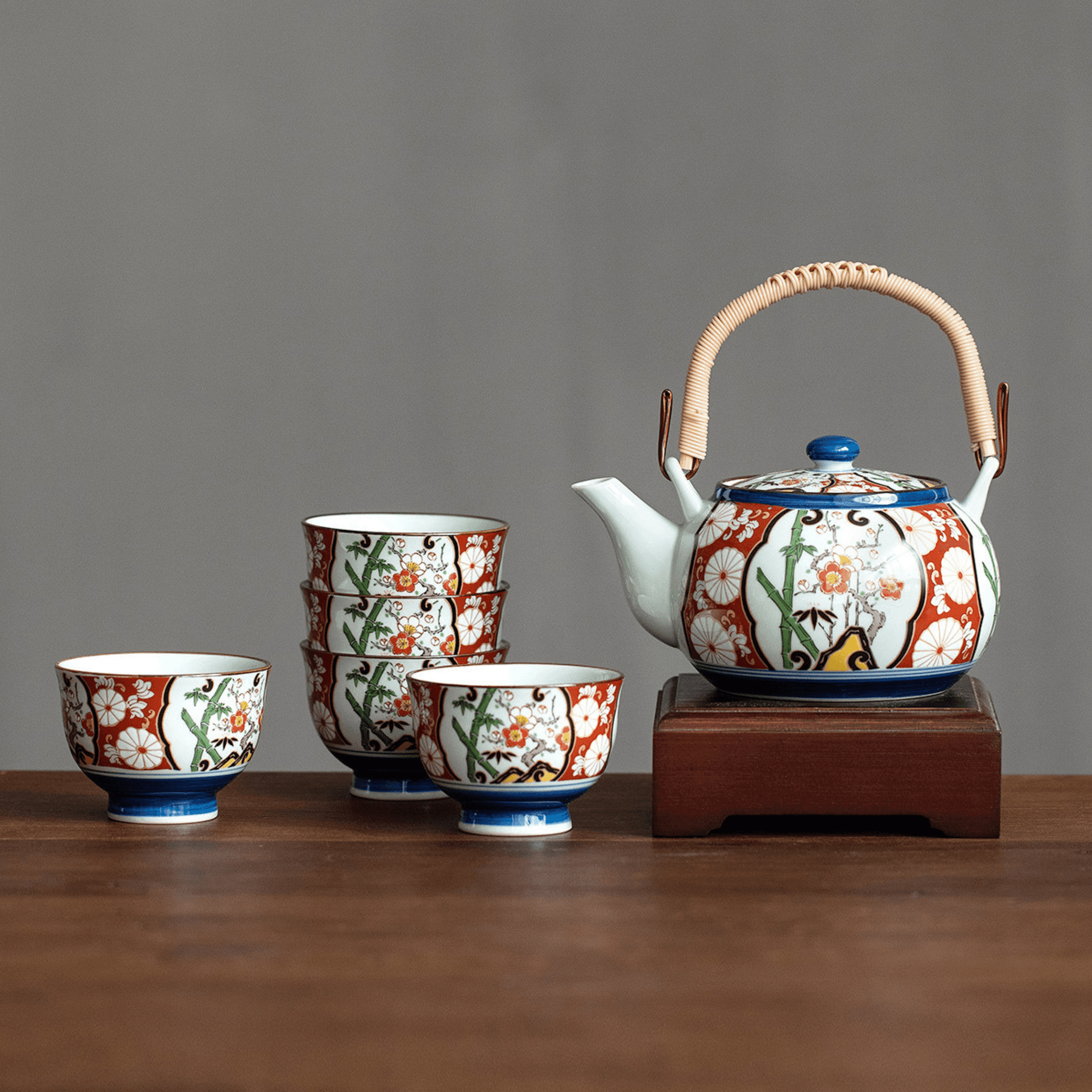Tea Set | Japanese Imari Hasami Ware Teapot & 5 Cups Handcrafted Ceramic