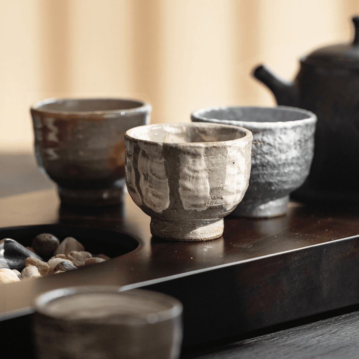 Tea Cup Set of 5 | Japanese Banko Ware Sandy Textured Handcrafted Ceramic