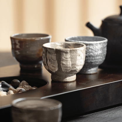 Tea Cup Set of 5 | Japanese Banko Ware Sandy Textured Handcrafted Ceramic