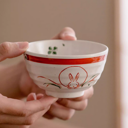 Japanese Ceramic Bowl Set of 5 – Mino Ware Rabbit Design