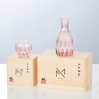 Sake Glass Set Momo Pink | Edo Kiriko Hand-Cut Peach Crystal Japanese Drinkware Collection