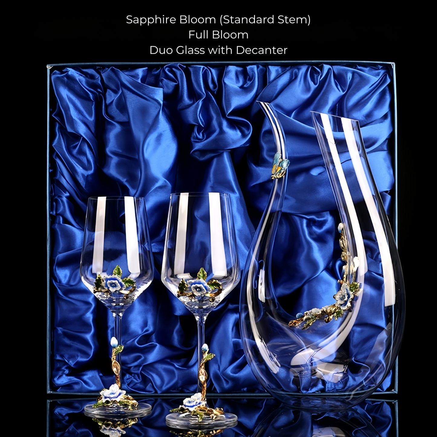 Wine Glass Set Floral Crystal with Decanter | Crimson Sapphire