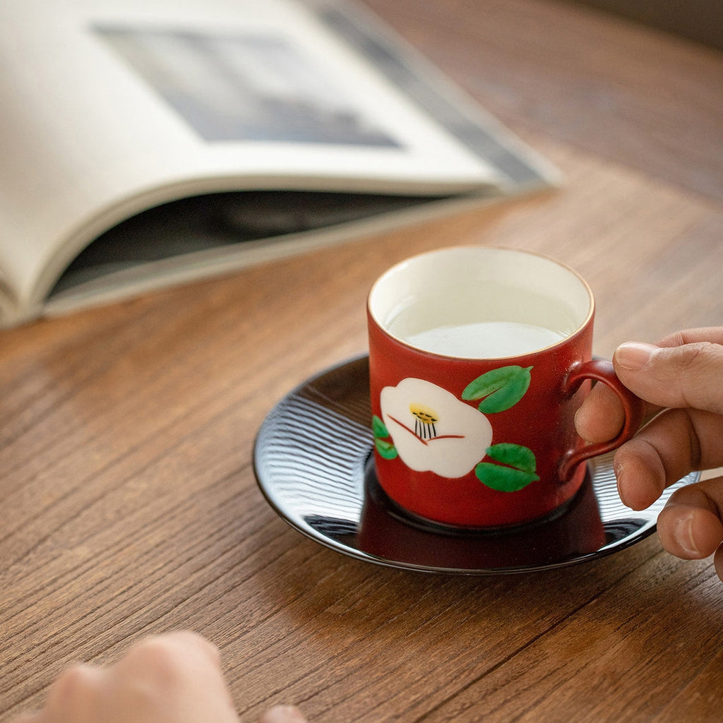 Japanese Couple Tea Cup Set – Mino Ware Red Camellia Design