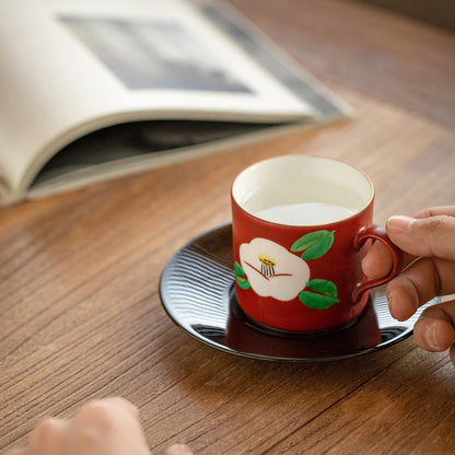 Japanese Couple Tea Cup Set – Mino Ware Red Camellia Design