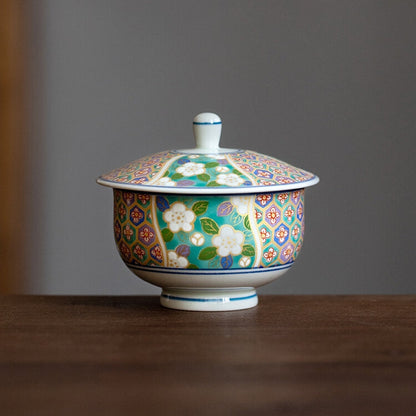 Lidded Teacup – Mino Ware Hana Emaki Gold Floral Ceramic