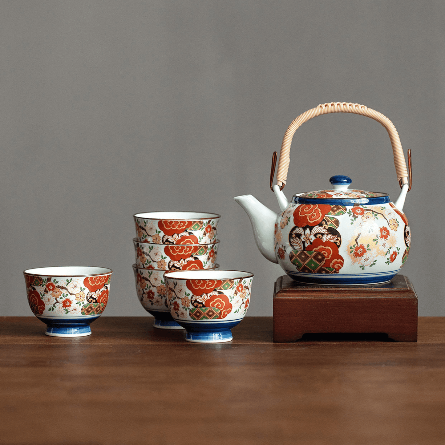 Tea Set | Japanese Imari Hasami Ware Teapot & 5 Cups Handcrafted Ceramic