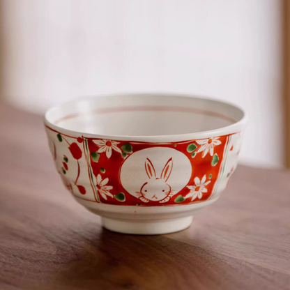 Japanese Ceramic Bowl Set of 5 – Mino Ware Rabbit Design