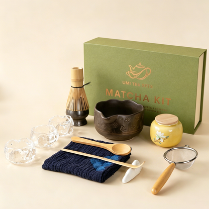 Flower Carved Matcha Tea Set with Chawan & Bamboo Whisk