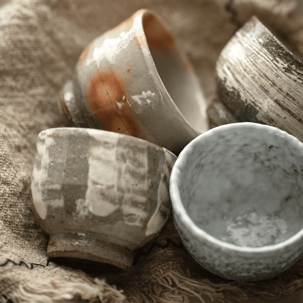Tea Cup Set of 5 | Japanese Banko Ware Sandy Textured Handcrafted Ceramic