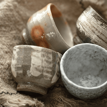 Tea Cup Set of 5 | Japanese Banko Ware Sandy Textured Handcrafted Ceramic