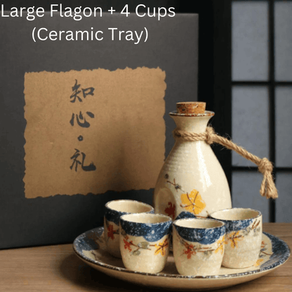 Japanese Sake Set – Sakura Ceramic Flagon Cups Tray Options