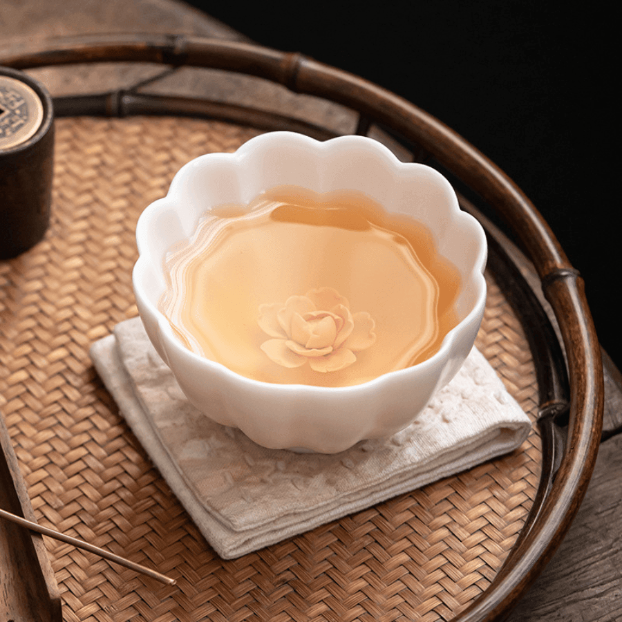 Tea Cup Ceramic Handcrafted Embedded Rose with Saucer Artisan