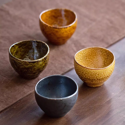 Japanese Tea Cup Set of 5 – Mino Ware Autumn Wabi-Sabi Glaze