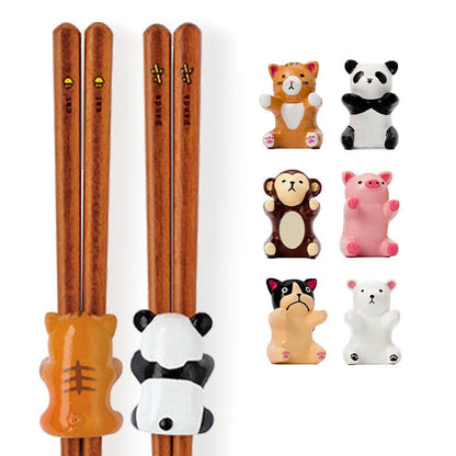 Kids Chopsticks Wooden Animal Series Japanese Panda Kitten with Rest