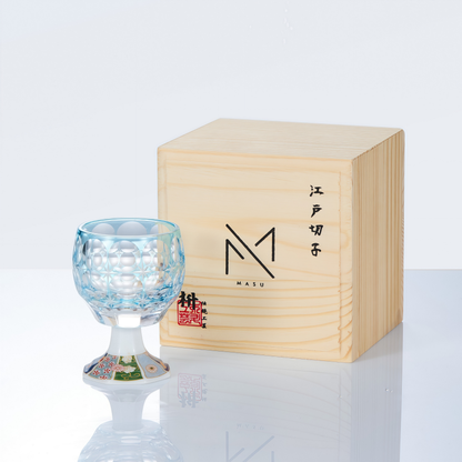 Sake Goblet Glass Edo Kiriko Kazaridai Hand-Cut Crystal & Mino Ware Porcelain Base | Japanese Artisan